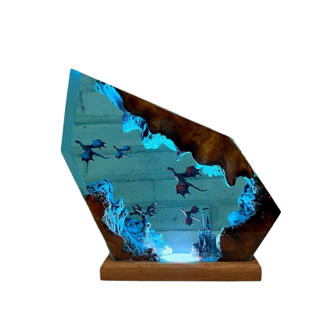 3D Fire and Ice Dragon Resin Lamp glowing with warm light – fantasy night light décor