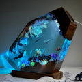 Handmade epoxy resin lamp with killer whale, turtle, and diver couple scene – ocean night light for marine lovers and home décor