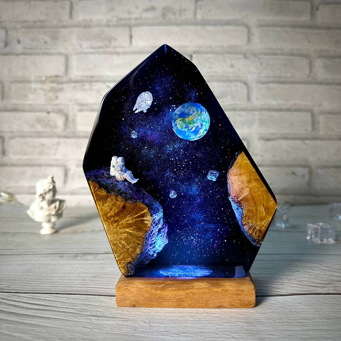 Star Galaxy Resin Night Light | Handmade Space Lamp with Wooden Base, Best-Selling Gift for Her