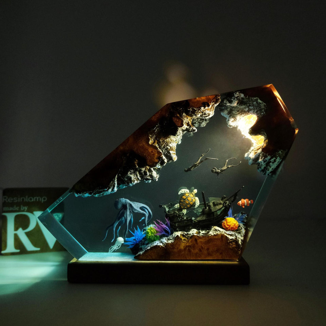 Octopus & Turtle Resin Night Light | Unique Underwater Ocean Lamp, Diver Theme Home Décor & Christmas Gift