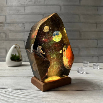 Star Galaxy Resin Night Light | Handmade Space Lamp with Wooden Base, Best-Selling Gift for Her