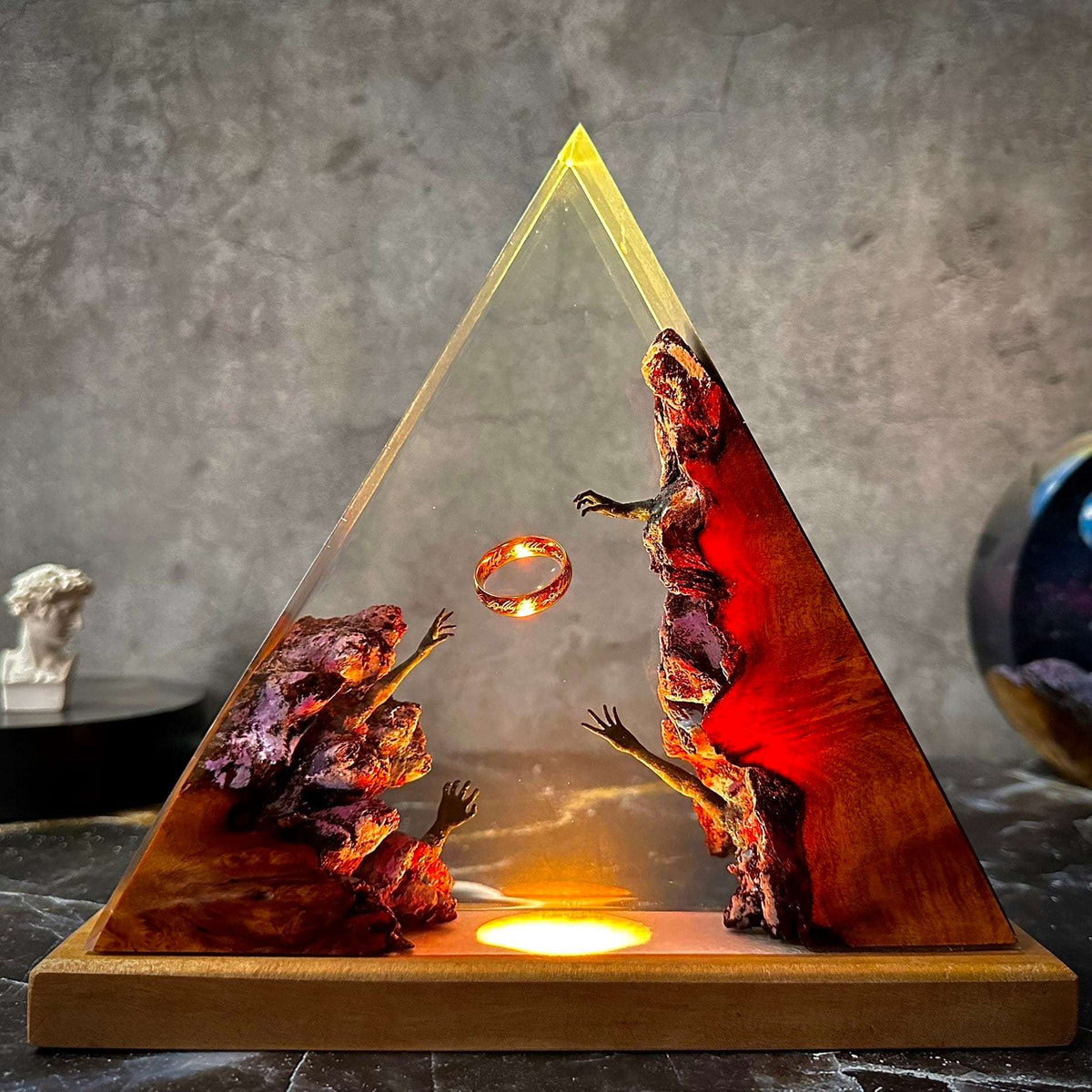 Magic Ring Resin Night Light | Handmade Epoxy Wood Lamp, Home Décor & Gift for Boyfriend