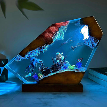 Octopus & Turtle Resin Night Light | Unique Underwater Ocean Lamp, Diver Theme Home Décor & Christmas Gift